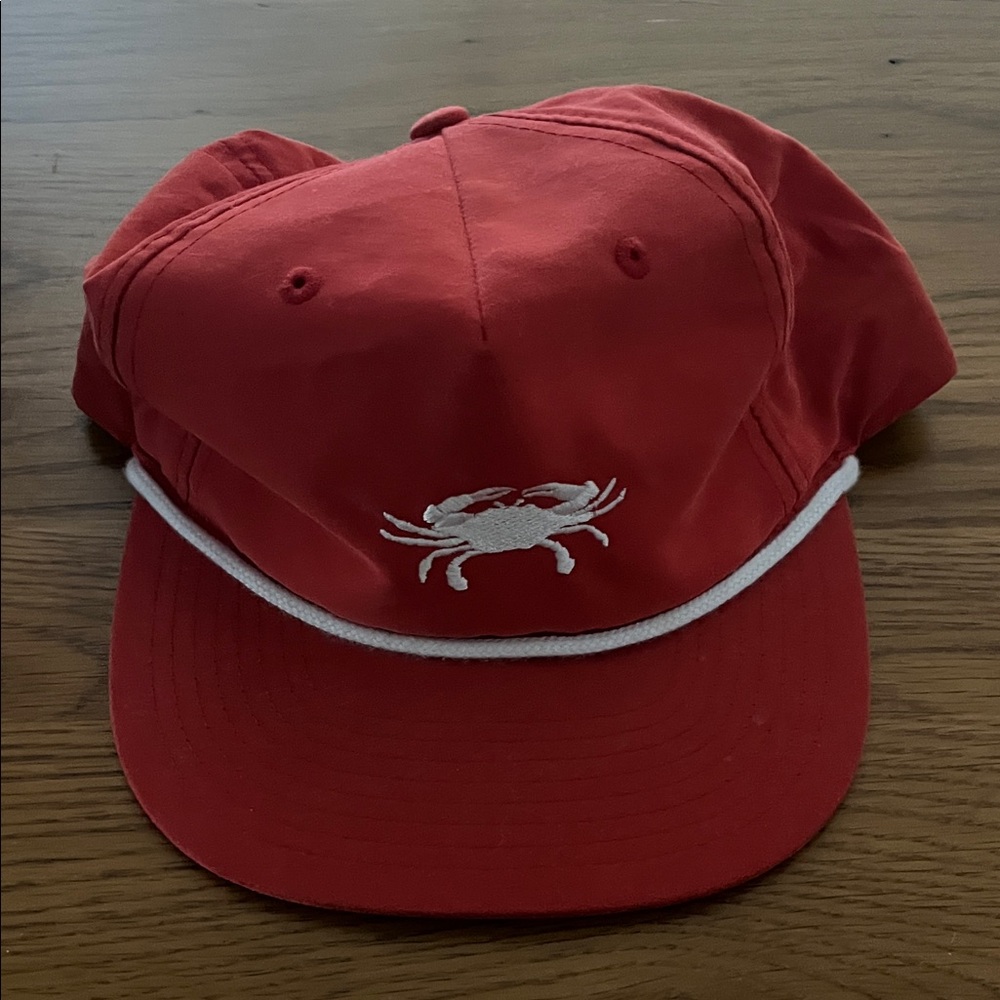 Red Cap with White Crab Embroidery